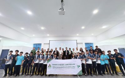 บริษัทไทยบิทูเมน จำกัด คุณสุธานินทร์ ศรีชู รองผู้จัดการโรงงาน นำทีมวิทยากร จัดอบรม โครงการ Safety Road for All และ โครงการ HANDS 2 HEART : CPR FOR LIFE ร่วมกับวิทยาลัยเทคนิคกาญจนดิษฐ์ ในโครงการ “การปฐมพยาบาลเบื้องต้นและการช่วยชีวิตขั้นพื้นฐาน (CPR)”